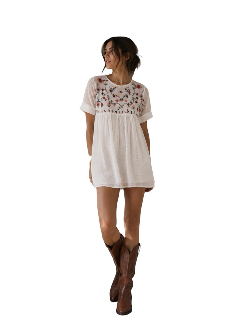 Zara Trafaluc Embroidered Floral Polkadot Babydoll Romper